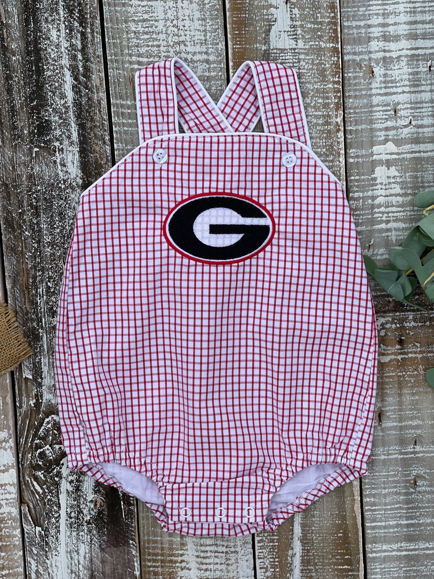 Custom Embroidered, Personalized Game Day G and Bulldog Windowpane Bubble, Polo Shirt and Short Set, and Polo Shirt and Bloomer Set