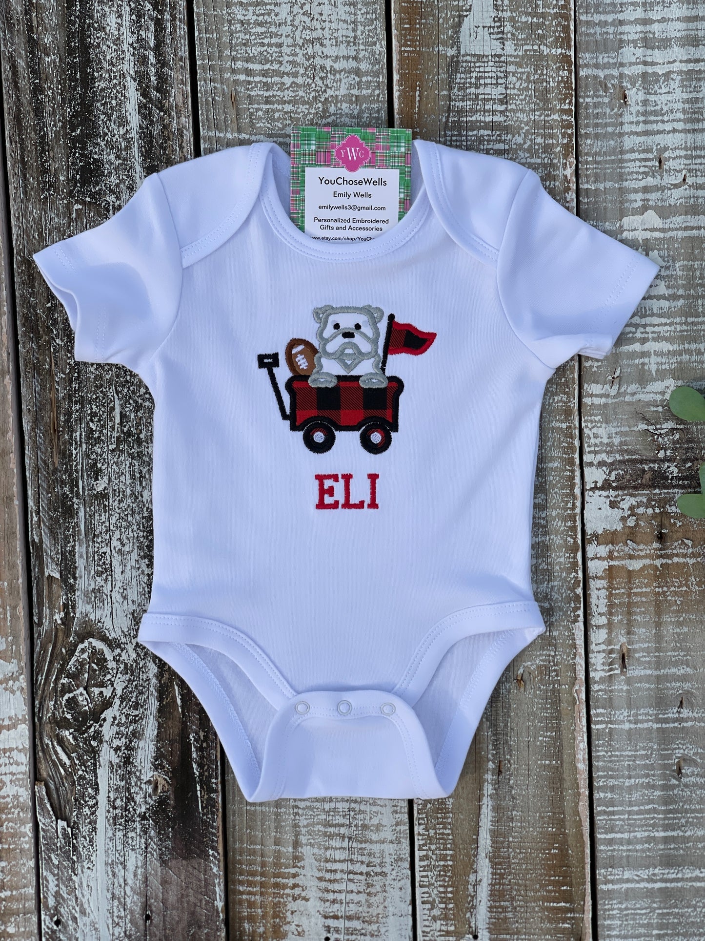Baby Girl Baby Boy, Girl, Boy Football University of Georgia Bulldog Applique, Hail State Team Spirit, College Game Day Custom, Personalized