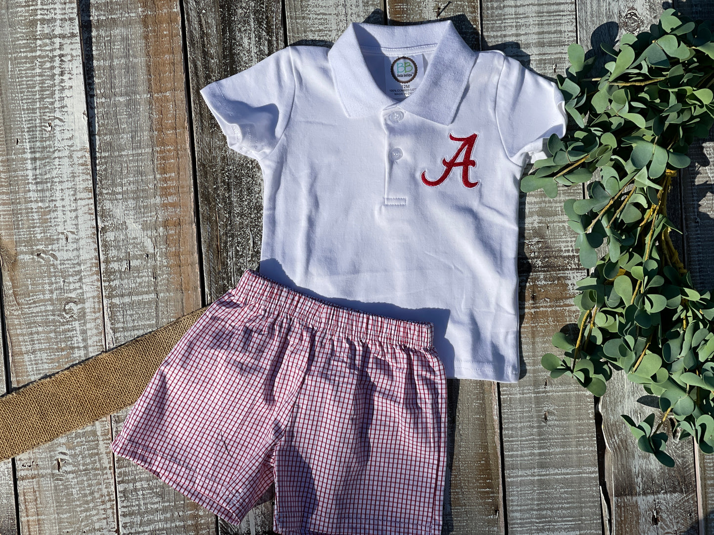 Custom Embroidered, A Windowpane Bubble, Polo Shirt and Short Set, Polo Shirt and Bloomer Set