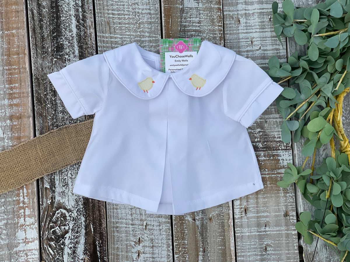 Custom Embroidered, Monogrammed, Personalized Spring Mini Pleated Peter Pan Collar Shirt and Diaper Cover Set