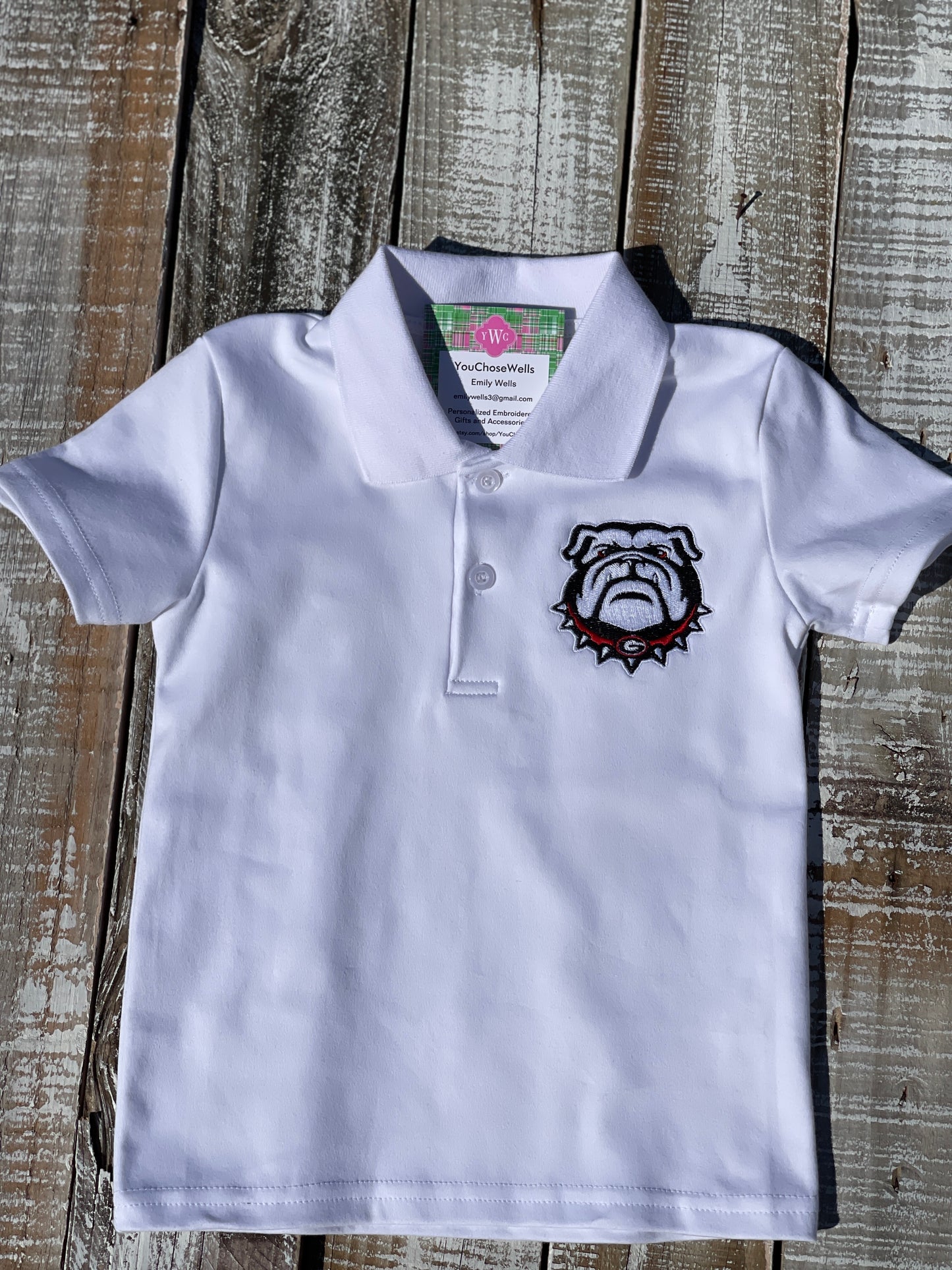 Custom Embroidered, Personalized Game Day G and Bulldog Windowpane Bubble, Polo Shirt and Short Set, and Polo Shirt and Bloomer Set