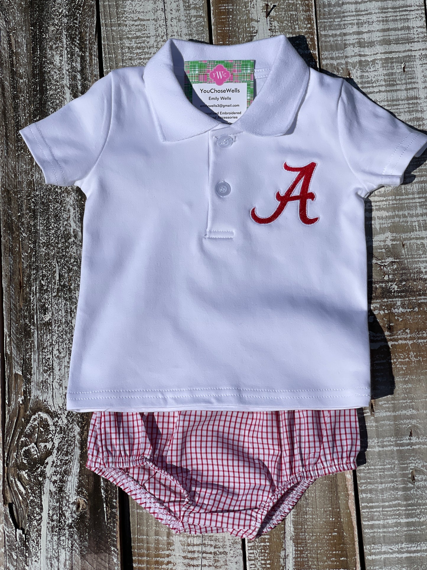Custom Embroidered, A Windowpane Bubble, Polo Shirt and Short Set, Polo Shirt and Bloomer Set