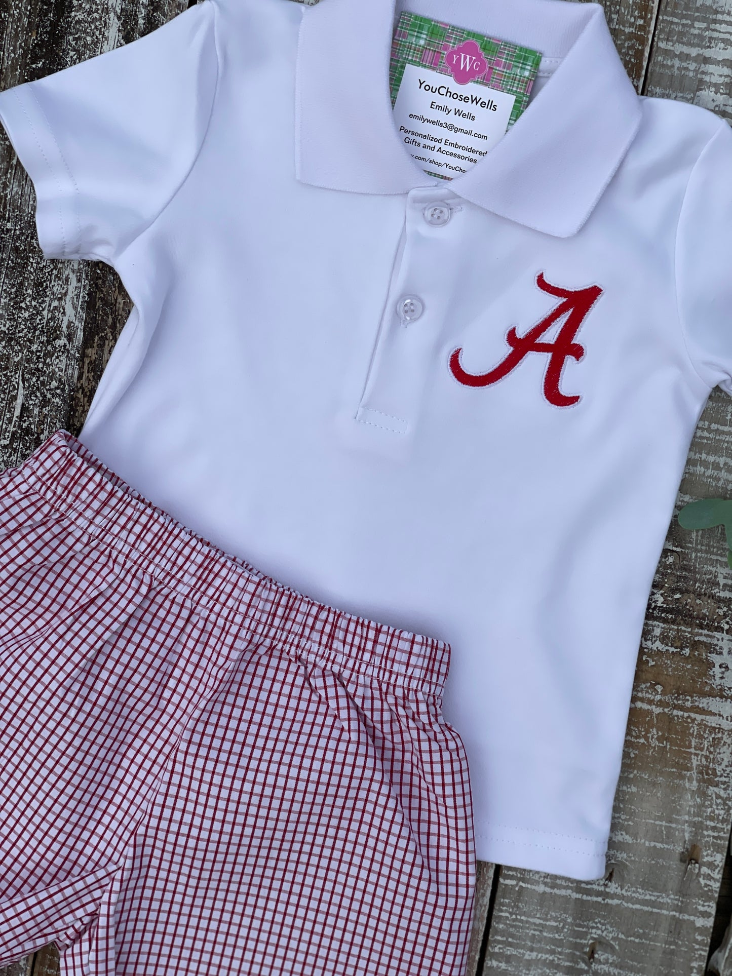 Custom Embroidered, A Windowpane Bubble, Polo Shirt and Short Set, Polo Shirt and Bloomer Set