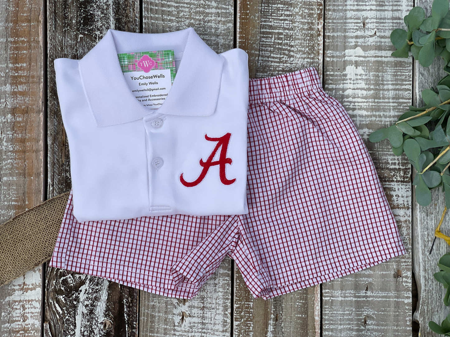 Custom Embroidered, A Windowpane Bubble, Polo Shirt and Short Set, Polo Shirt and Bloomer Set
