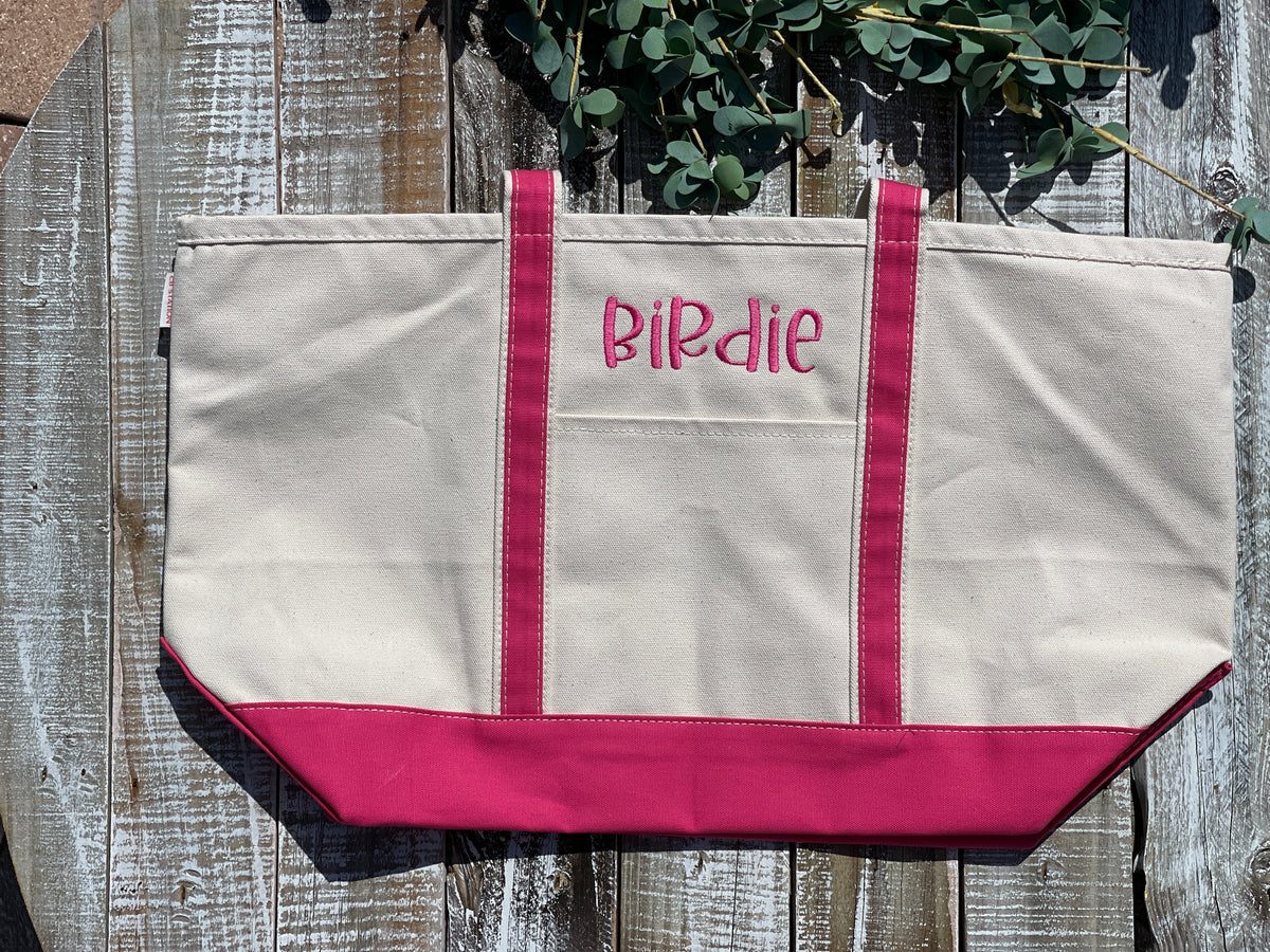 Custom Embroidered, Personalized, Monogrammed MEDIUM Canvas Boat Tote