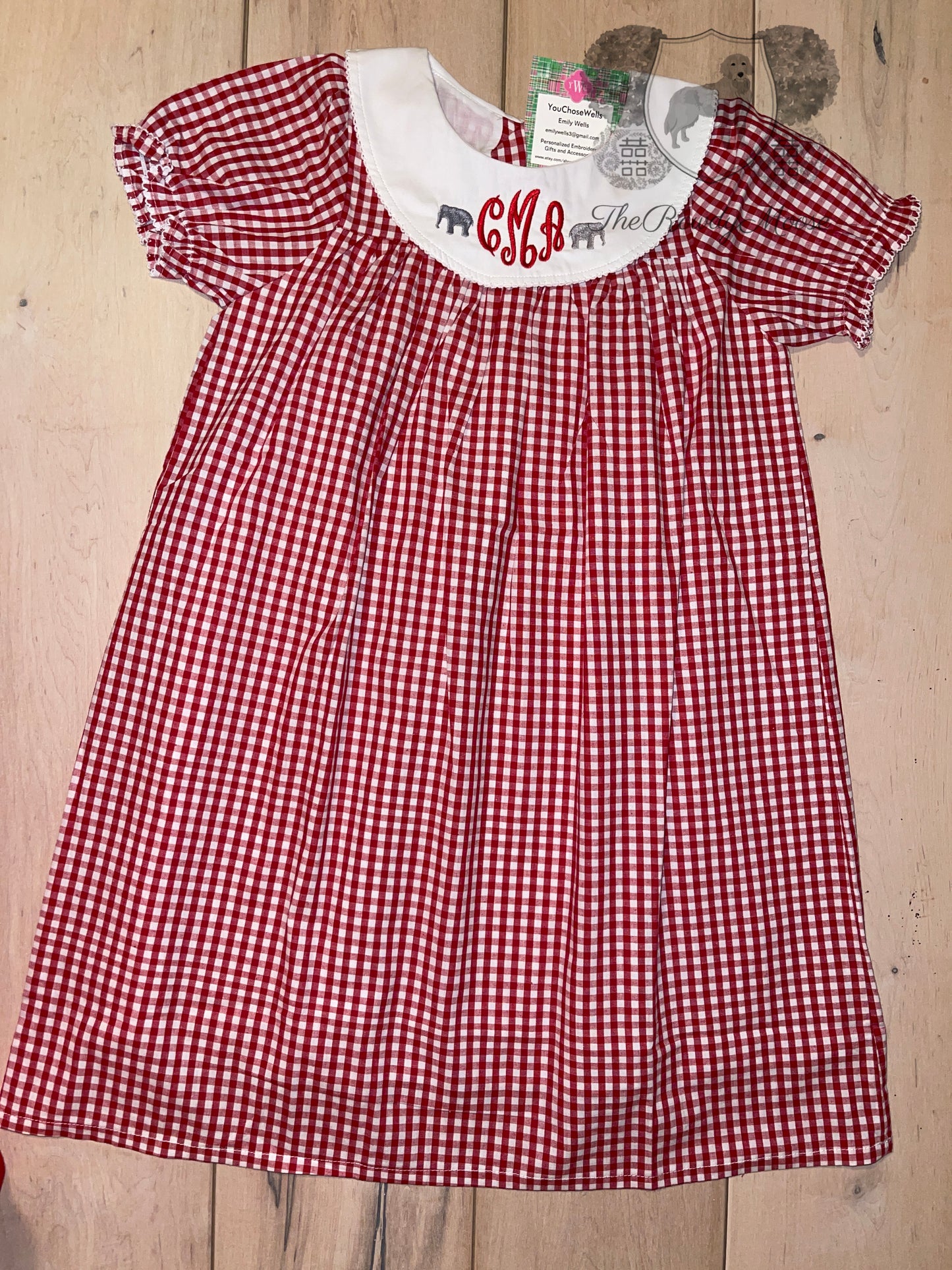 Girl, Monogrammed Alabama Dress, Bishop Dress, University of Alabama Dress, Alabama Girl, Game Day Outfit, Roll Tide, Red Gingham Dress