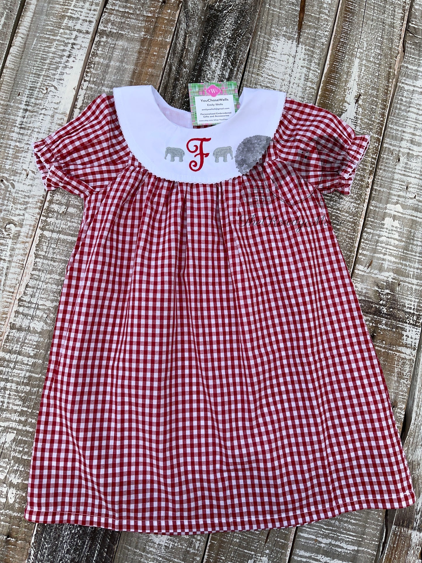Girl, Monogrammed Alabama Dress, Bishop Dress, University of Alabama Dress, Alabama Girl, Game Day Outfit, Roll Tide, Red Gingham Dress