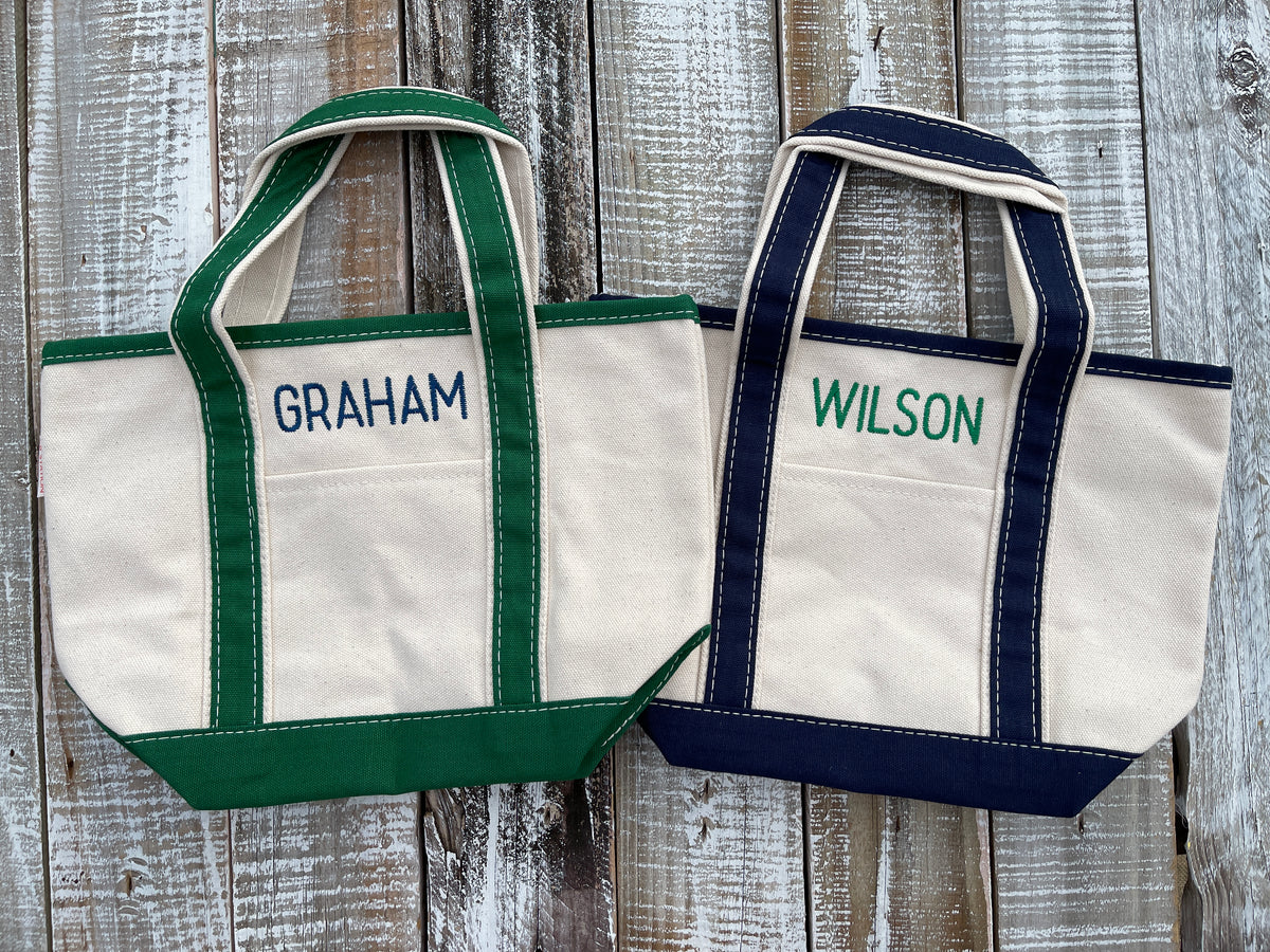 Custom Embroidered, Personalized, Monogrammed SMALL Canvas Boat Tote