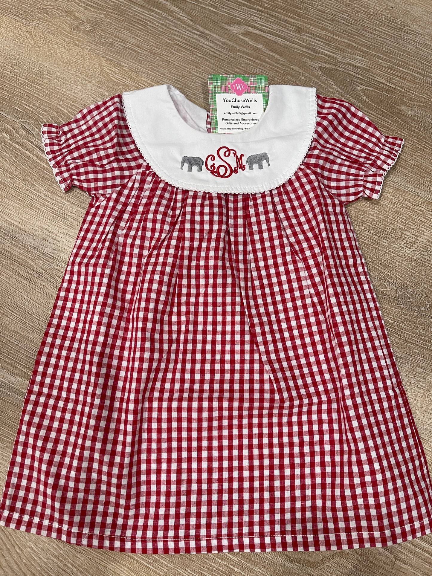 Girl, Monogrammed Alabama Dress, Bishop Dress, University of Alabama Dress, Alabama Girl, Game Day Outfit, Roll Tide, Red Gingham Dress