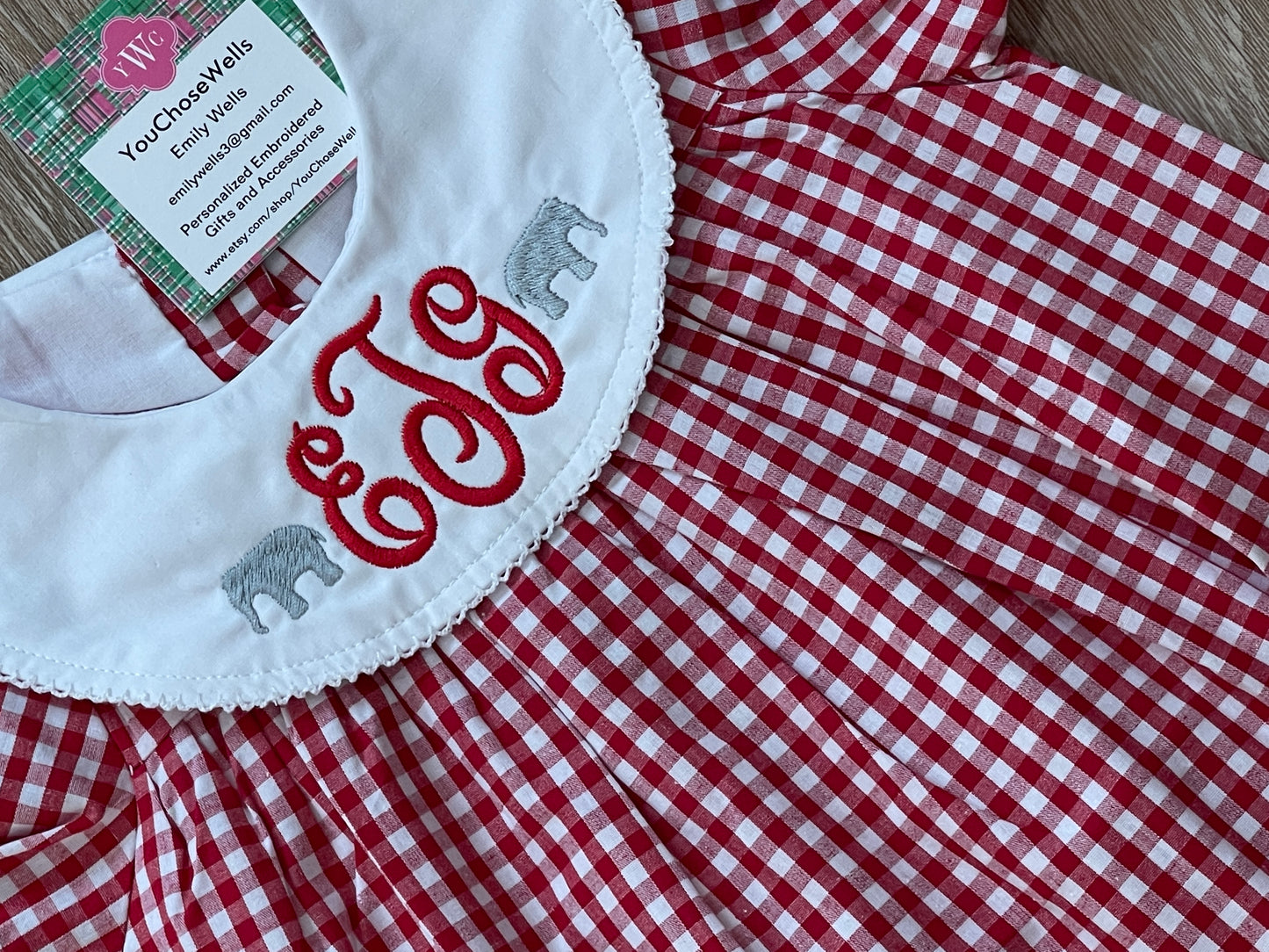 Girl, Monogrammed Alabama Dress, Bishop Dress, University of Alabama Dress, Alabama Girl, Game Day Outfit, Roll Tide, Red Gingham Dress