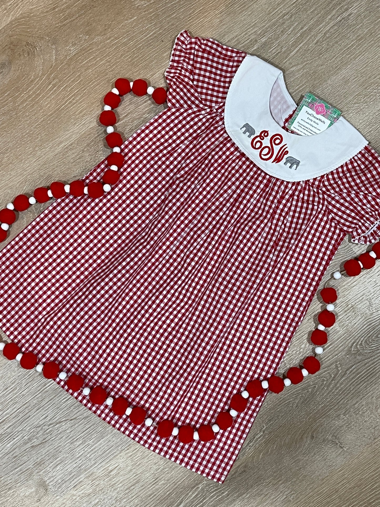 Girl, Monogrammed Alabama Dress, Bishop Dress, University of Alabama Dress, Alabama Girl, Game Day Outfit, Roll Tide, Red Gingham Dress