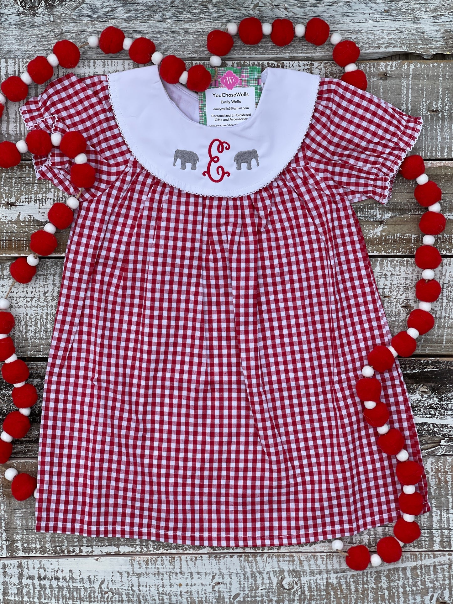 Girl, Monogrammed Alabama Dress, Bishop Dress, University of Alabama Dress, Alabama Girl, Game Day Outfit, Roll Tide, Red Gingham Dress