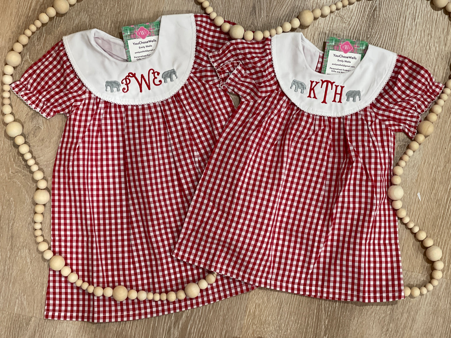 Girl, Monogrammed Alabama Dress, Bishop Dress, University of Alabama Dress, Alabama Girl, Game Day Outfit, Roll Tide, Red Gingham Dress