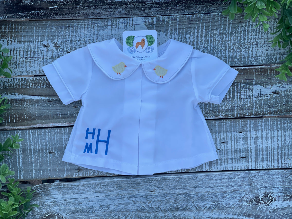 Custom Embroidered, Monogrammed, Personalized Spring Mini Pleated Peter Pan Collar Shirt and Diaper Cover Set