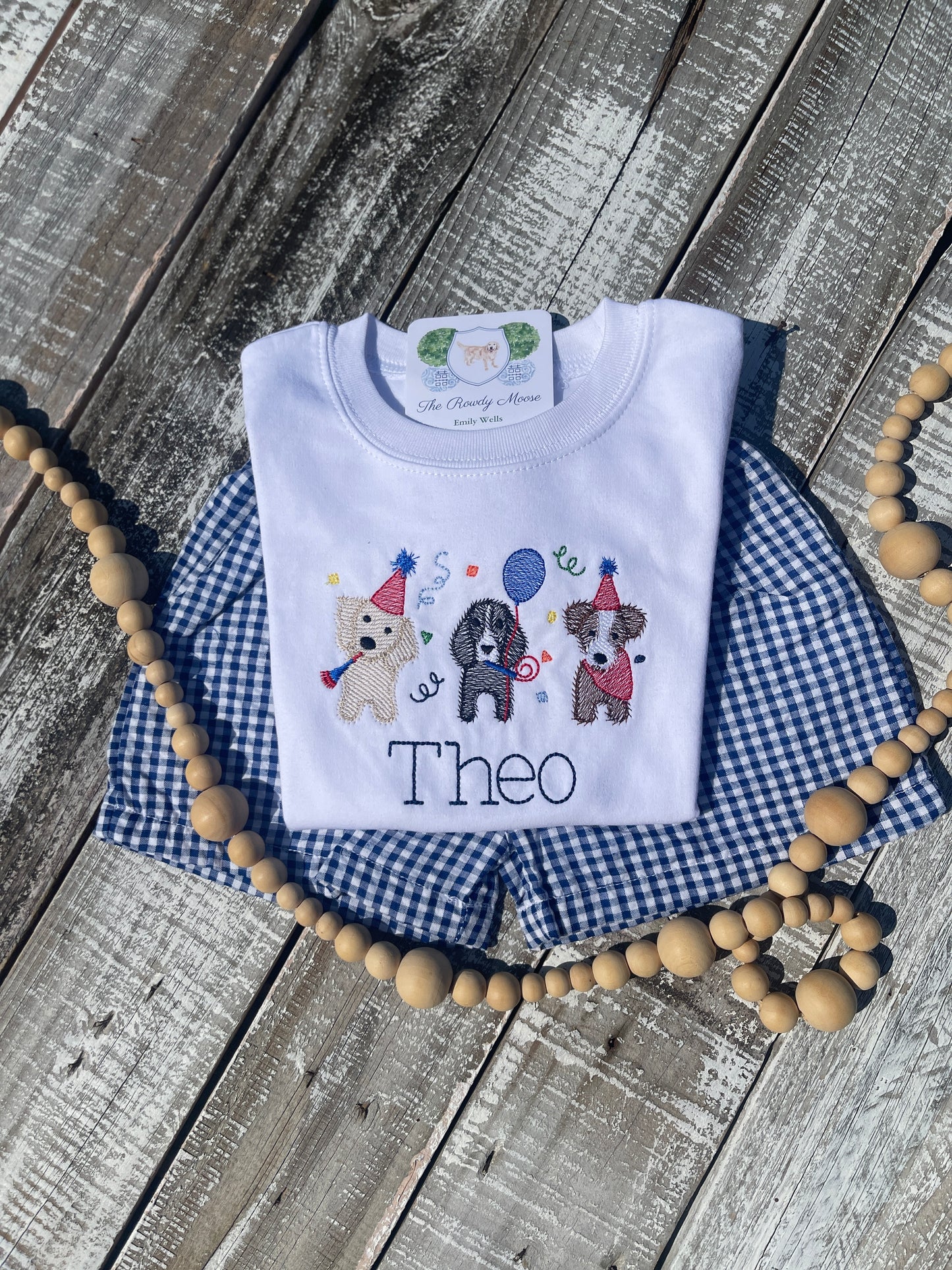 Personalized Boy Birthday Outfit, Custom Birthday Shirt and Short Set, Birthday Puppy Shirt, Baby Boy, Navy, Red, Blue Gingham Short Set