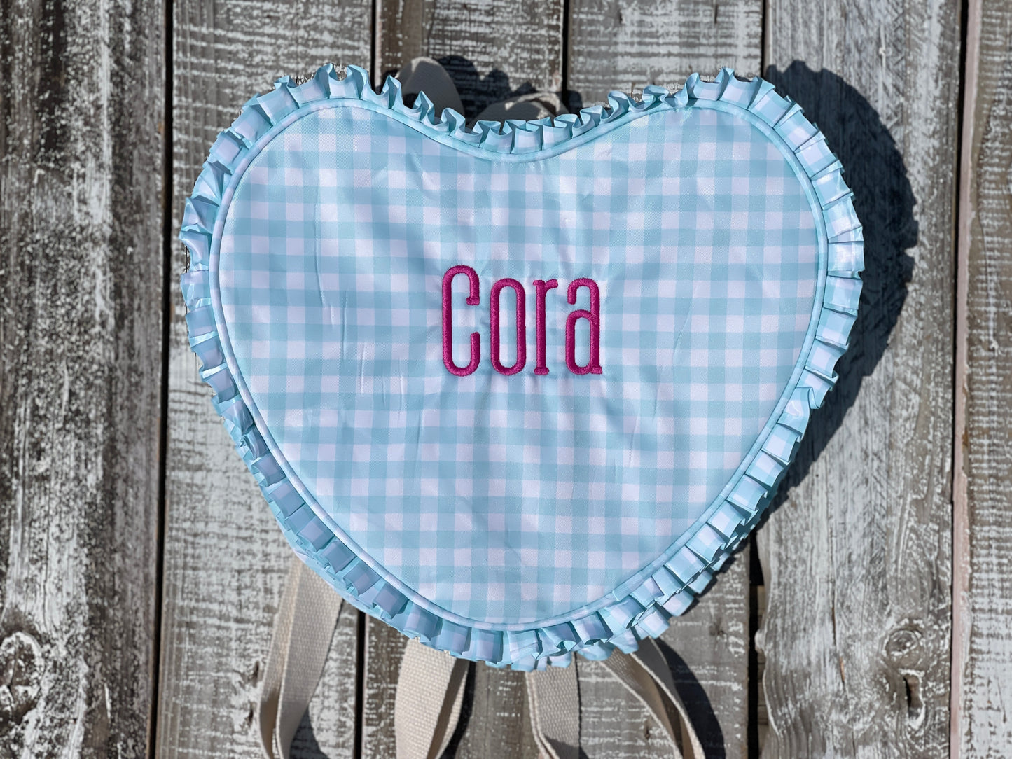 Custom Embroidered, Personalized, Monogrammed Ruffle Heart Backpack