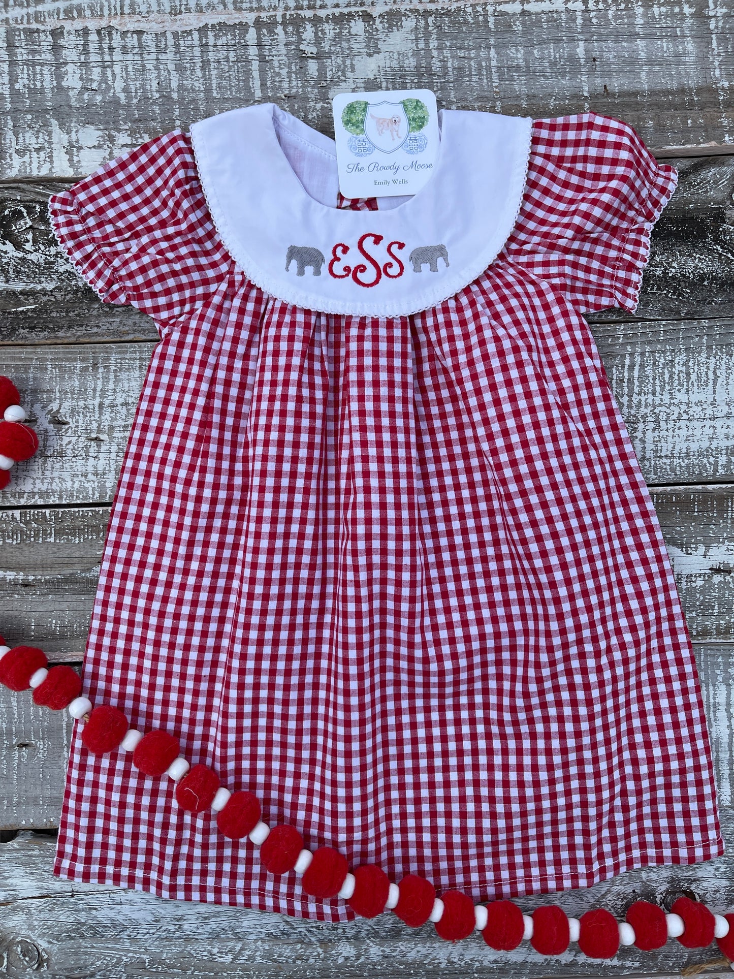 Girl, Monogrammed Alabama Dress, Bishop Dress, University of Alabama Dress, Alabama Girl, Game Day Outfit, Roll Tide, Red Gingham Dress