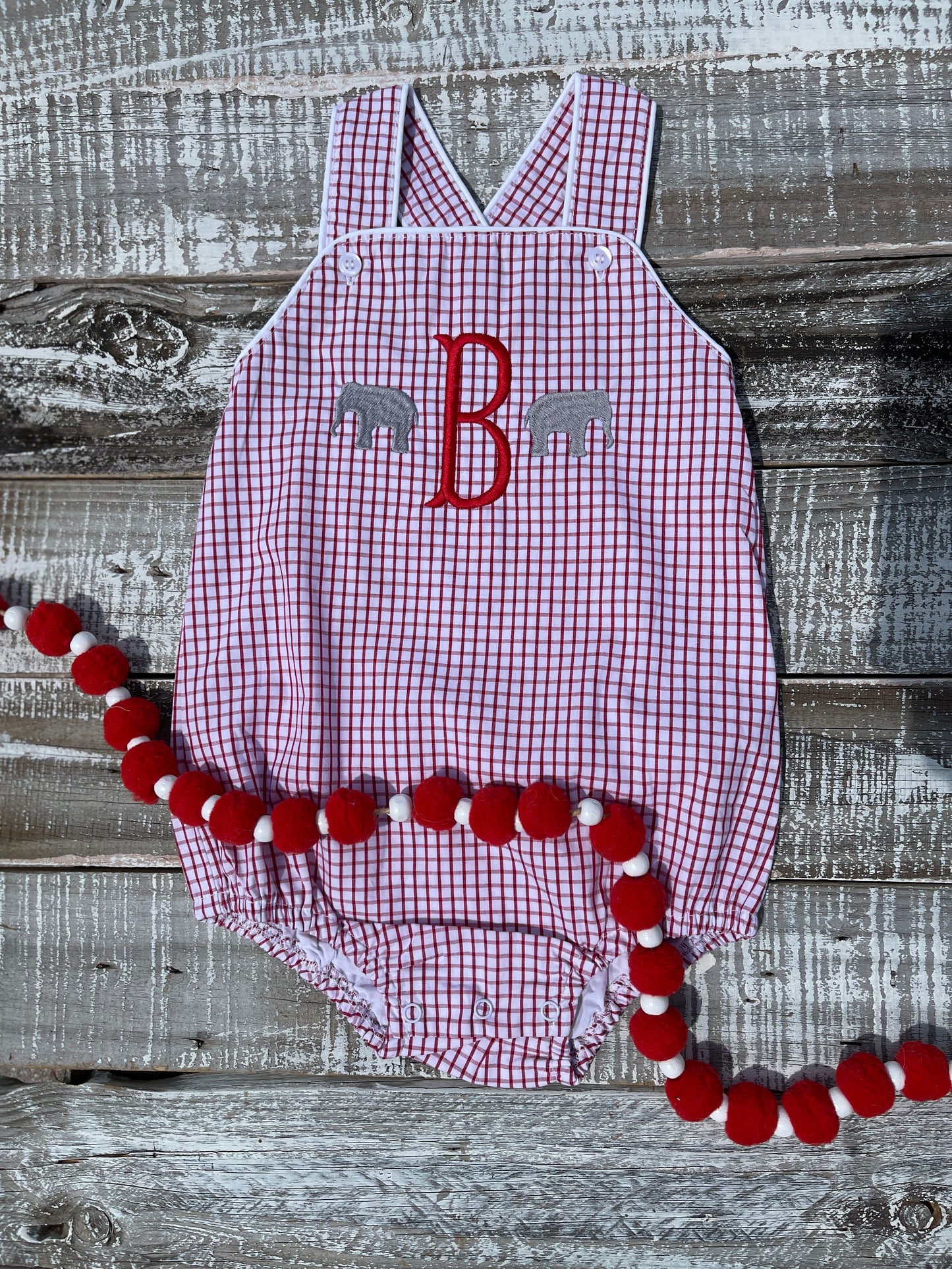 Custom Embroidered, Monogrammed Elephant Windowpane Bubble, Polo Shirt and Short Set, and Polo Shirt and Bloomer Set