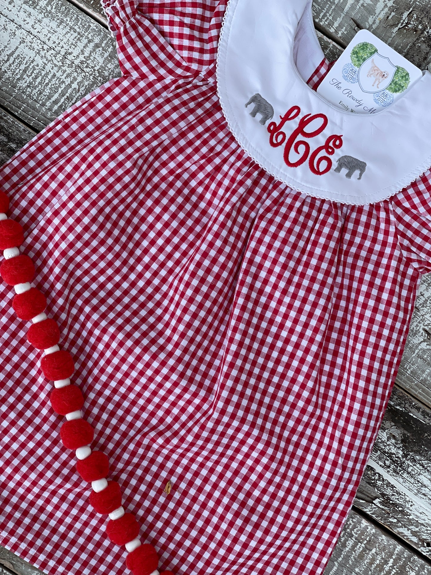 Girl, Monogrammed Alabama Dress, Bishop Dress, University of Alabama Dress, Alabama Girl, Game Day Outfit, Roll Tide, Red Gingham Dress