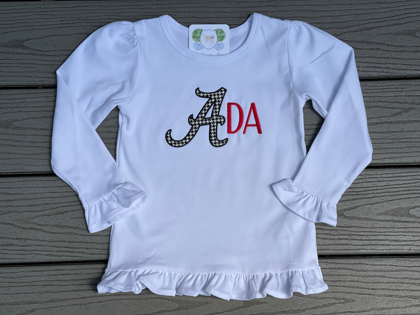Monogrammed Girl, Boy, Alabama Applique A Shirt, Shirt, Alabama Inspired Boy Shirt, Game Day Outfit, Roll Tide, Houndstooth A, Ruffle Shirt