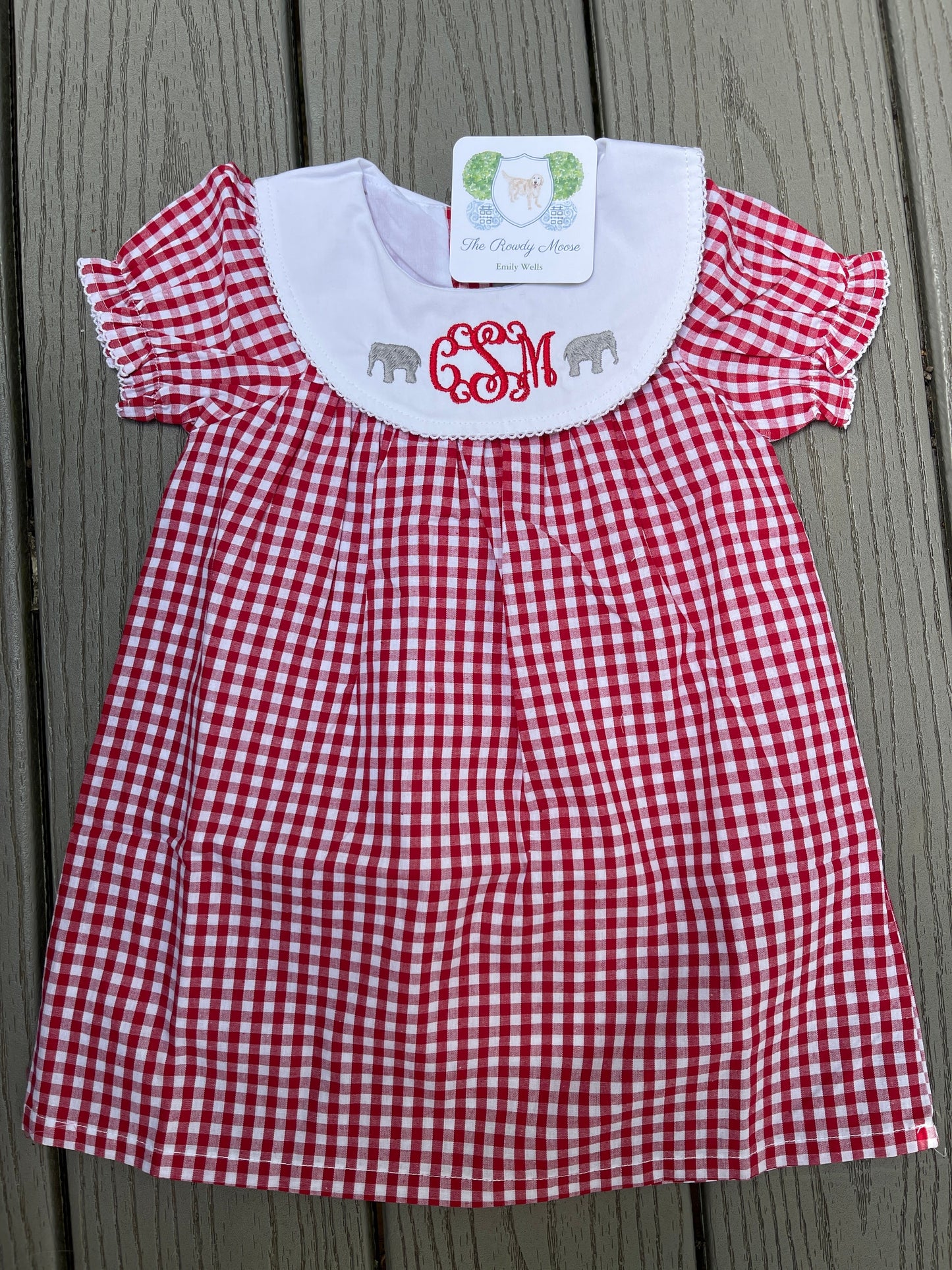 Girl, Monogrammed Alabama Dress, Bishop Dress, University of Alabama Dress, Alabama Girl, Game Day Outfit, Roll Tide, Red Gingham Dress