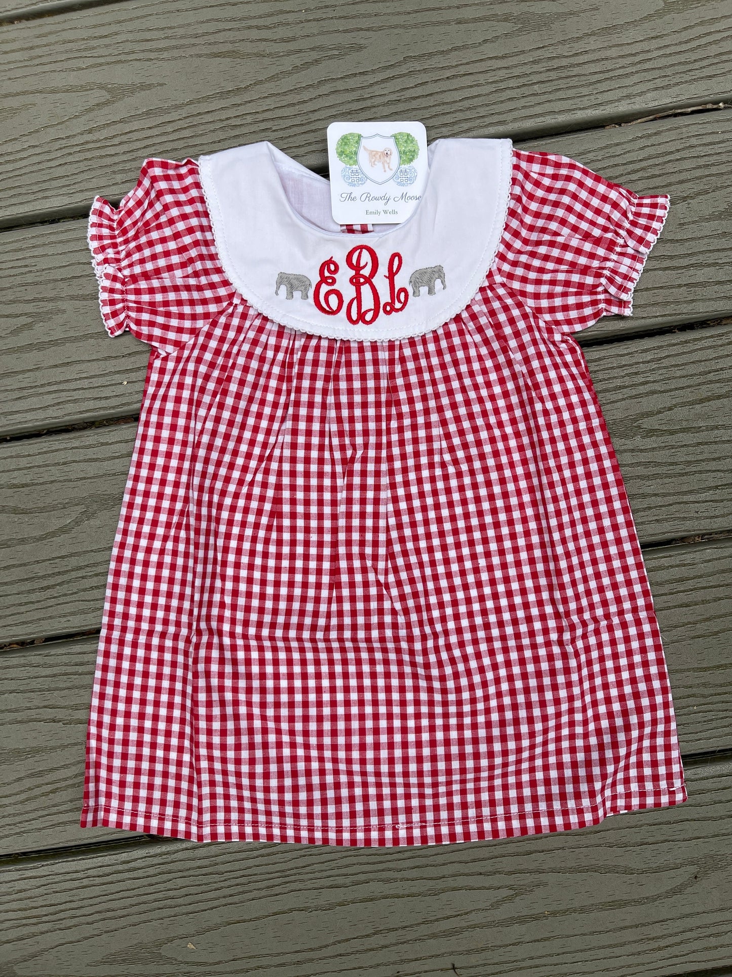 Girl, Monogrammed Alabama Dress, Bishop Dress, University of Alabama Dress, Alabama Girl, Game Day Outfit, Roll Tide, Red Gingham Dress