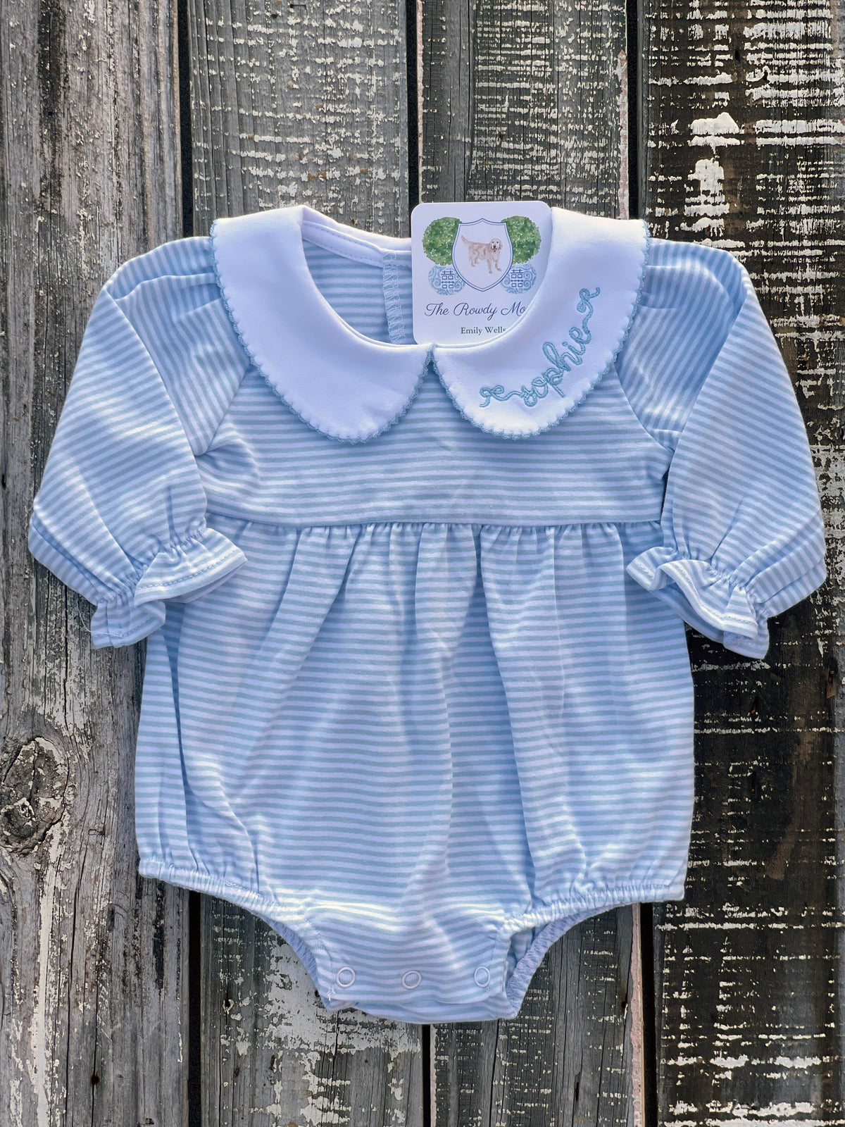 Custom Embroidered, Personalized, Monogrammed Ruffle Knit Striped Peter Pan Collar Bubble or Dress