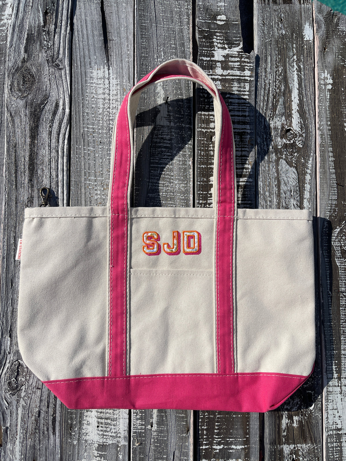 Custom Embroidered, Personalized, Monogrammed MEDIUM Canvas Boat Tote