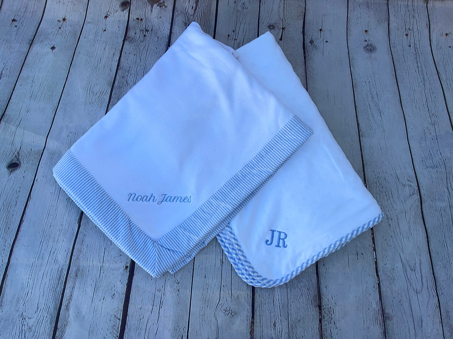 Custom Embroidered, Personalized, Monogrammed Bib, Burp, and/or Blanket Set
