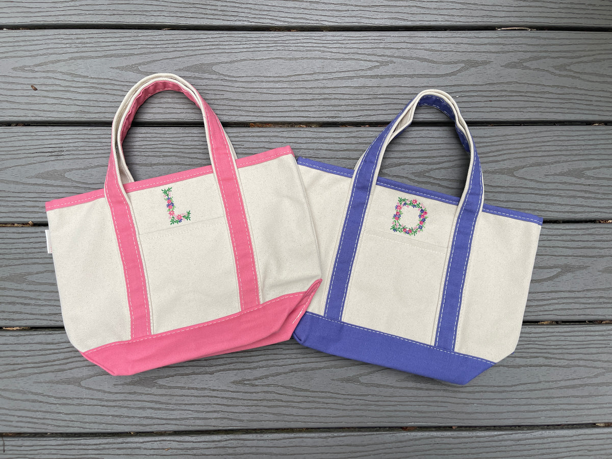 Custom Embroidered, Personalized, Monogrammed SMALL Canvas Boat Tote