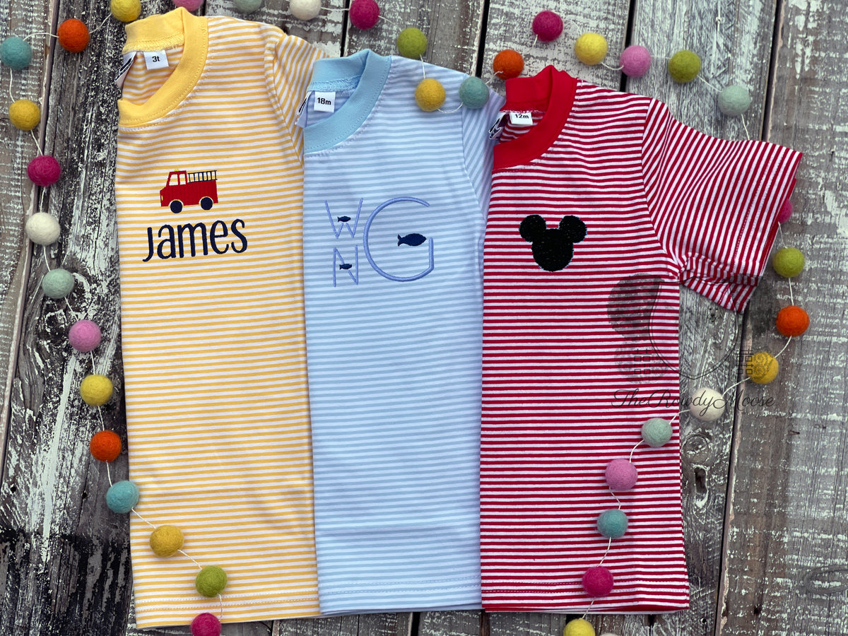 Custom Embroidered, Personalized, Monogrammed Knit Striped Bubble or Shirt