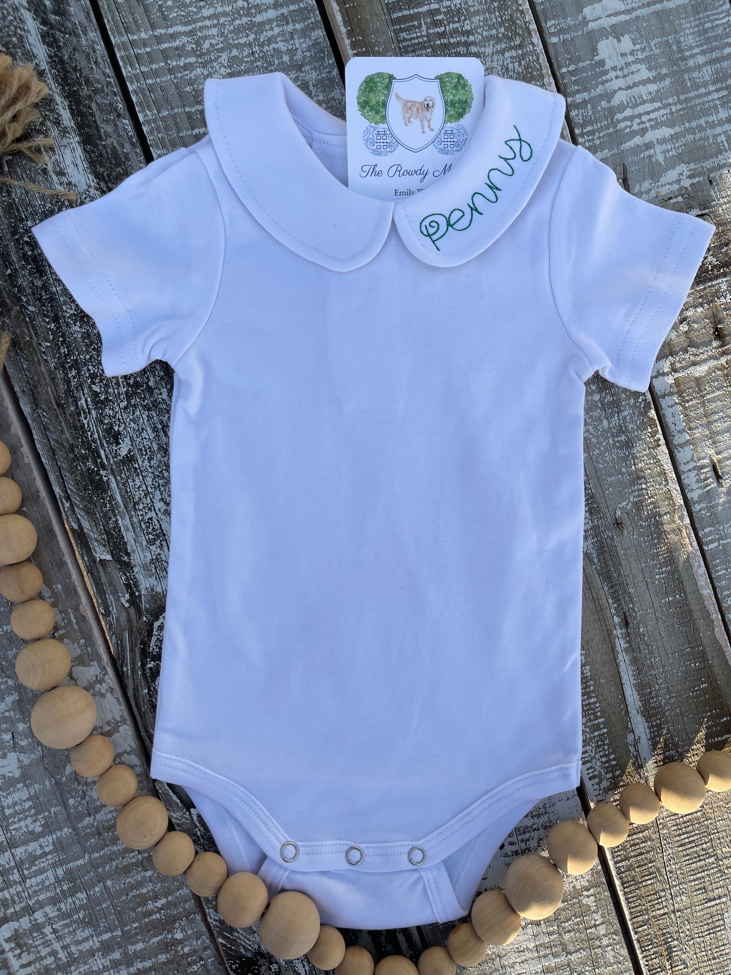 Custom Embroidered, Monogrammed, Personalized Peter Pan Collar Shirt and Onesie, Add-On