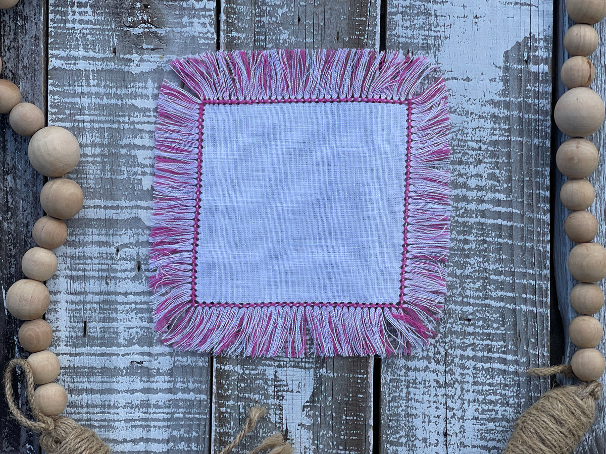 Custom Embroidered, Personalized, "The Golden Hour" Fringe Linen Cocktail Napkin Set of 4