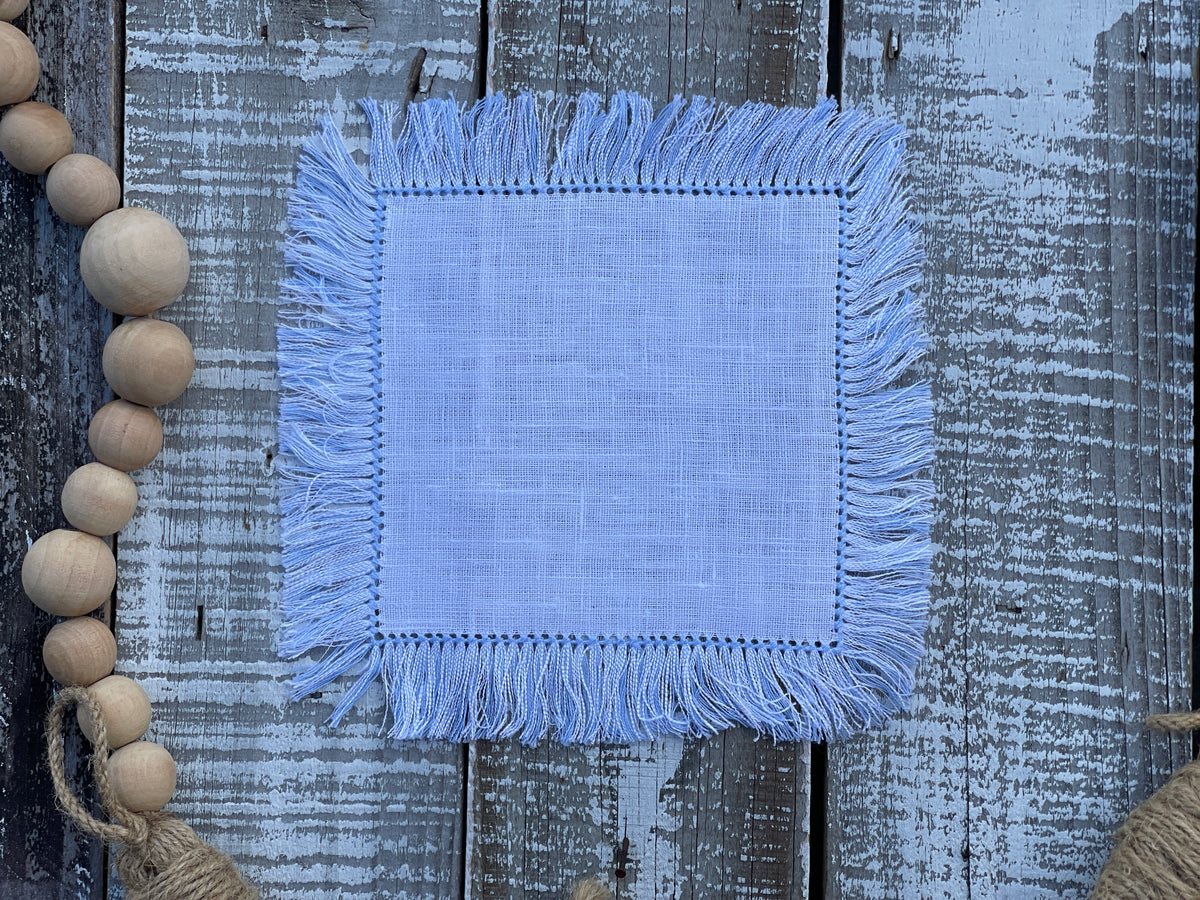 Custom Embroidered, Personalized, "The Golden Hour" Fringe Linen Cocktail Napkin Set of 4