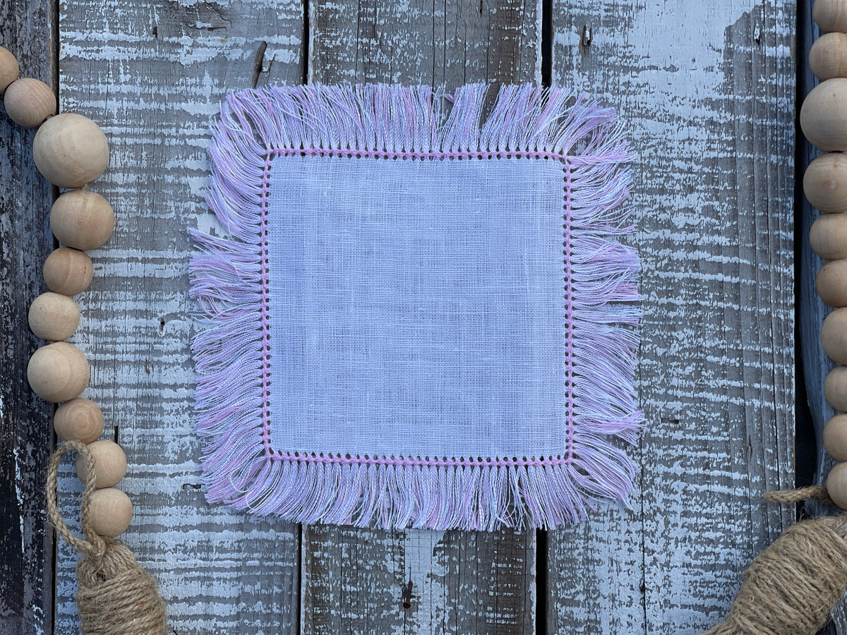 Custom Embroidered, Personalized, "The Golden Hour" Fringe Linen Cocktail Napkin Set of 4