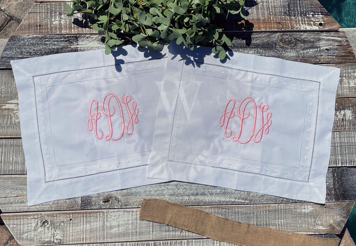 Custom Embroidered, Personalized, Monogrammed Swiss Dot Linen Pillow Sham