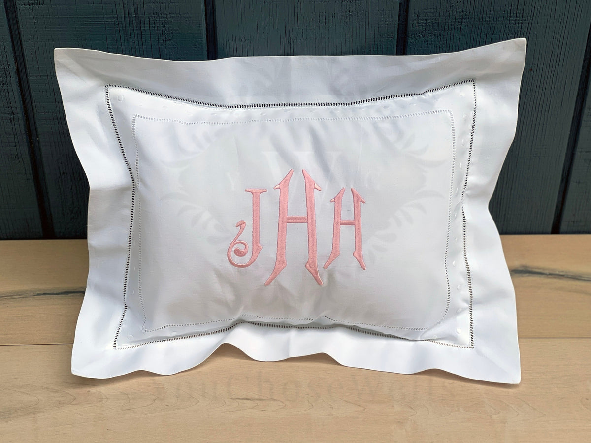 Custom Embroidered, Personalized, Monogrammed Swiss Dot Linen Pillow Sham