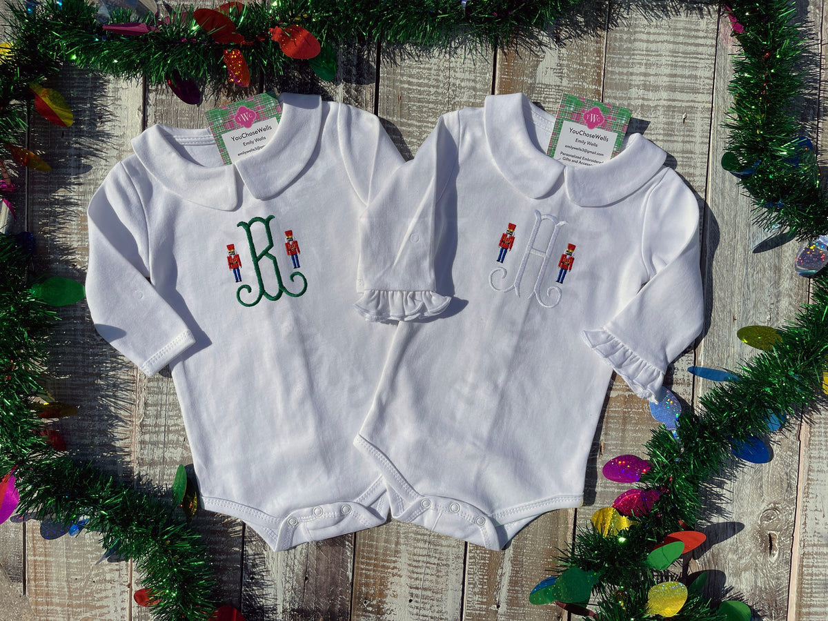 Custom Embroidered, Personalized, Monogrammed Nutcracker Peter Pan Collar Onesie