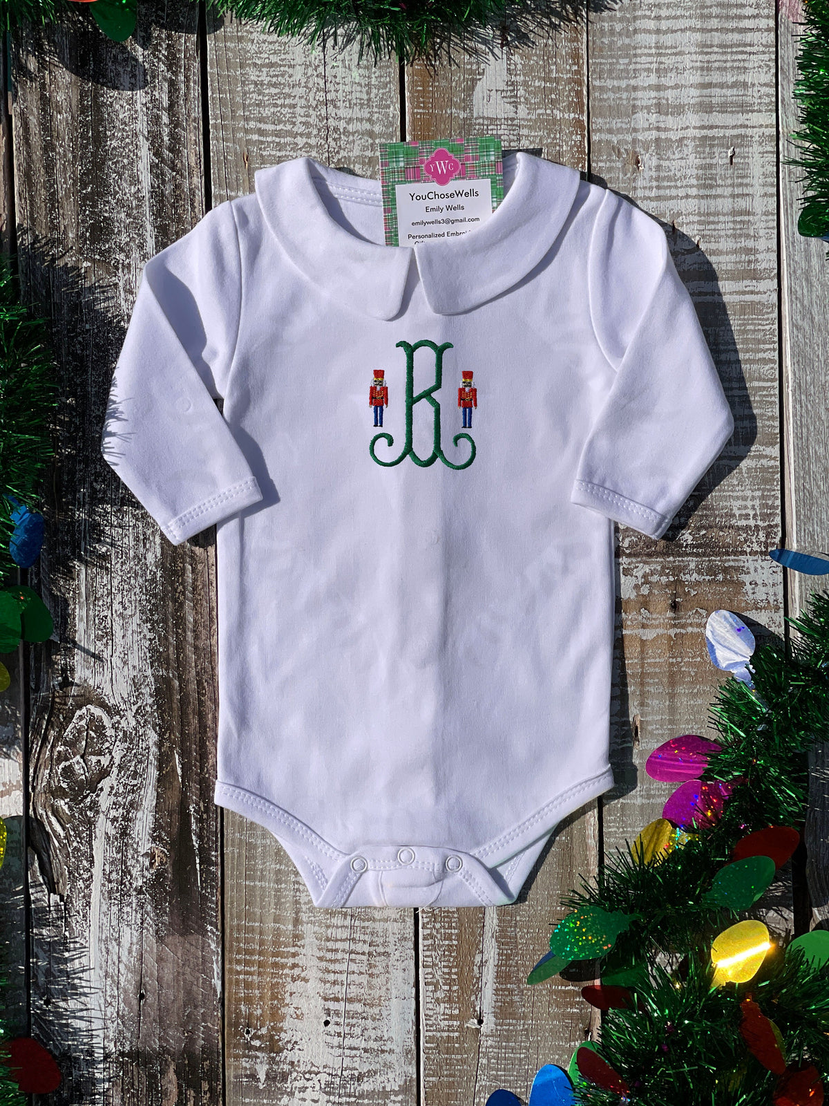 Custom Embroidered, Personalized, Monogrammed Nutcracker Peter Pan Collar Onesie