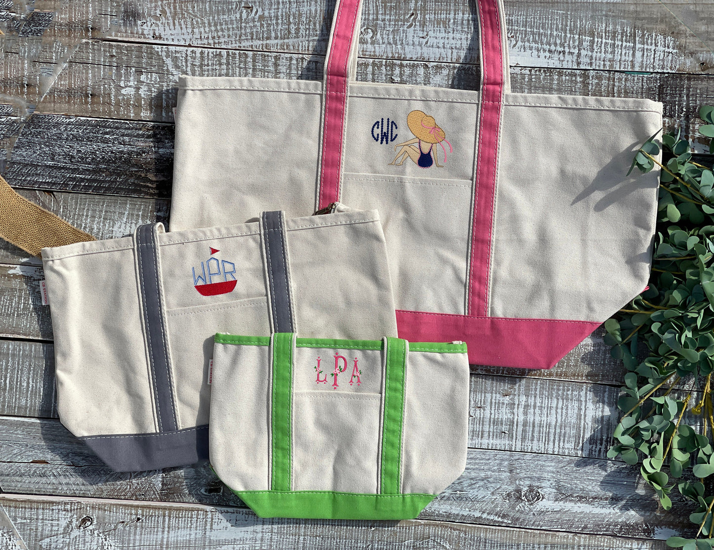 Custom Embroidered, Personalized, Monogrammed LARGE Canvas Boat Tote