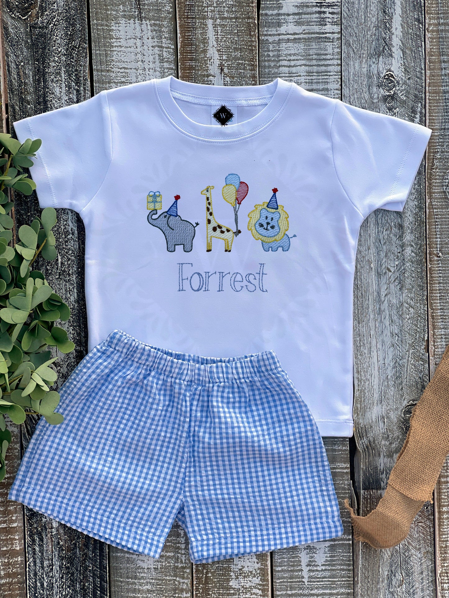 Personalized Boy Birthday Outfit, Custom Birthday Shirt and Short Set, Birthday Safari Zoo Shirt, Baby Boy, Red, Blue Gingham Short Set