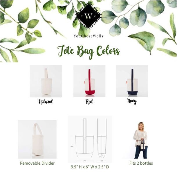 Custom Embroidered, Personalized, Monogrammed 2 Bottle Wine Canvas Tote Bag