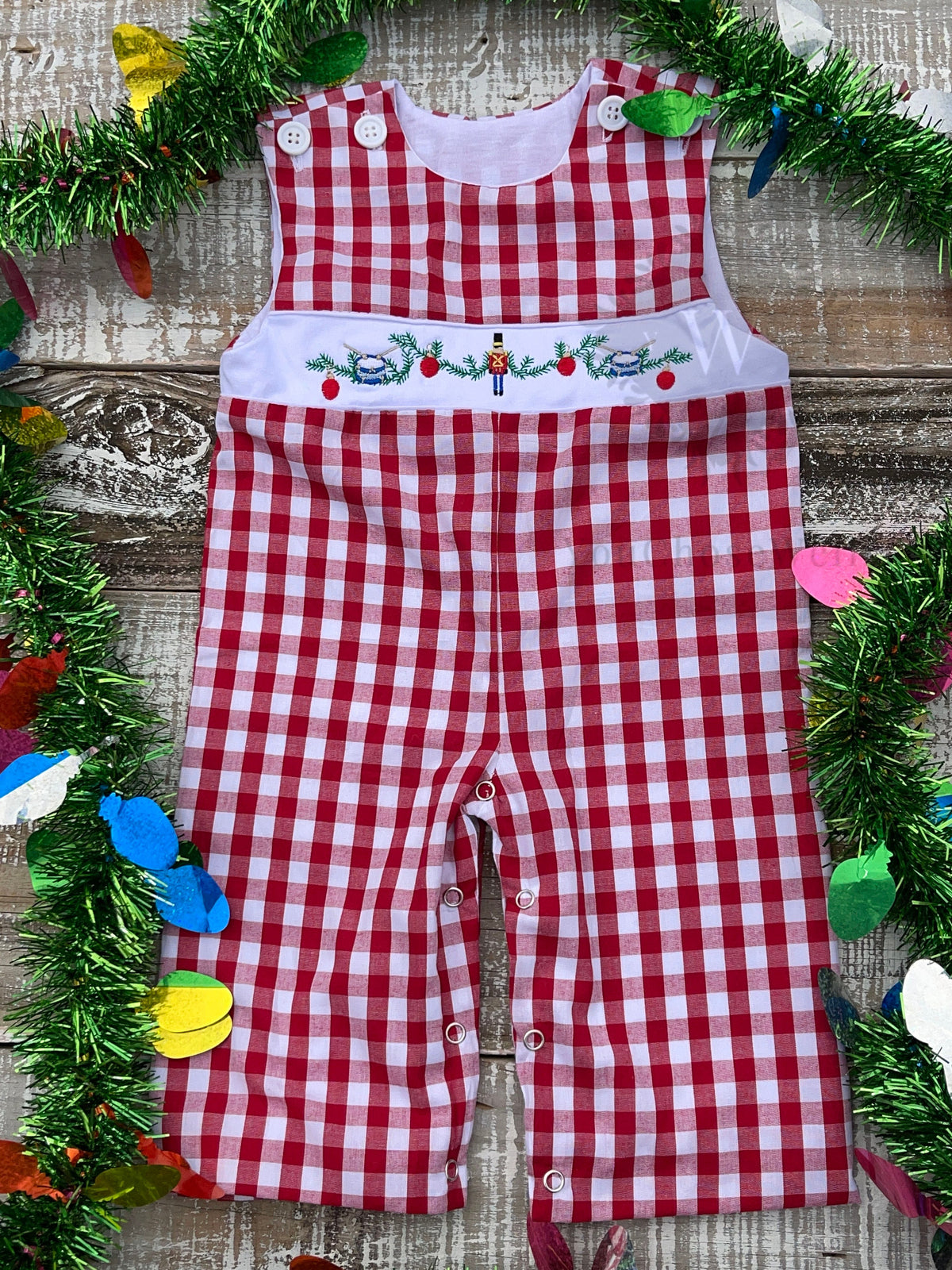 Custom Embroidered Faux Smocked Nutcracker Red Gingham Longall