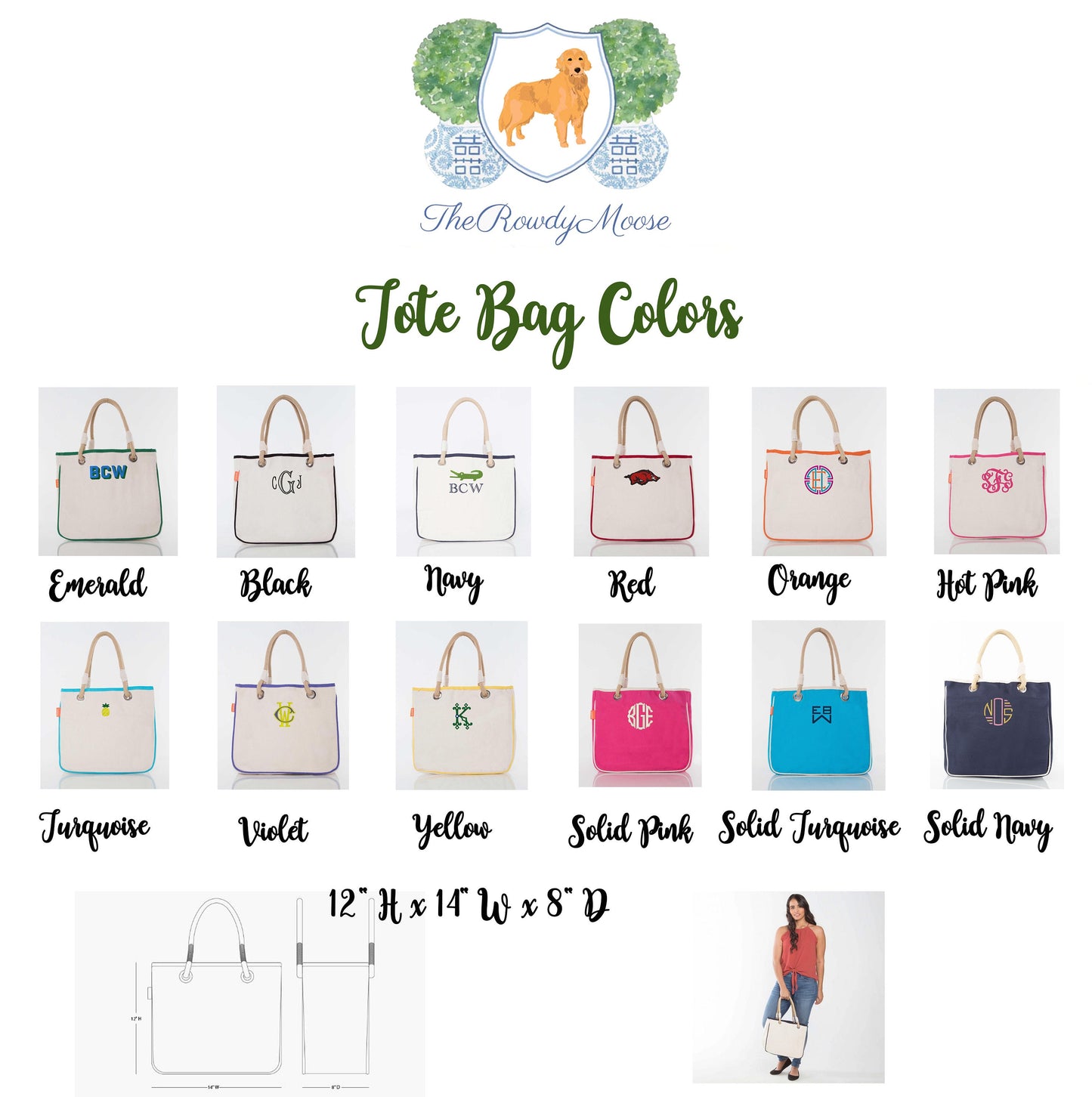 Custom Embroidered, Personalized Monogrammed Canvas Rope Boat Tote