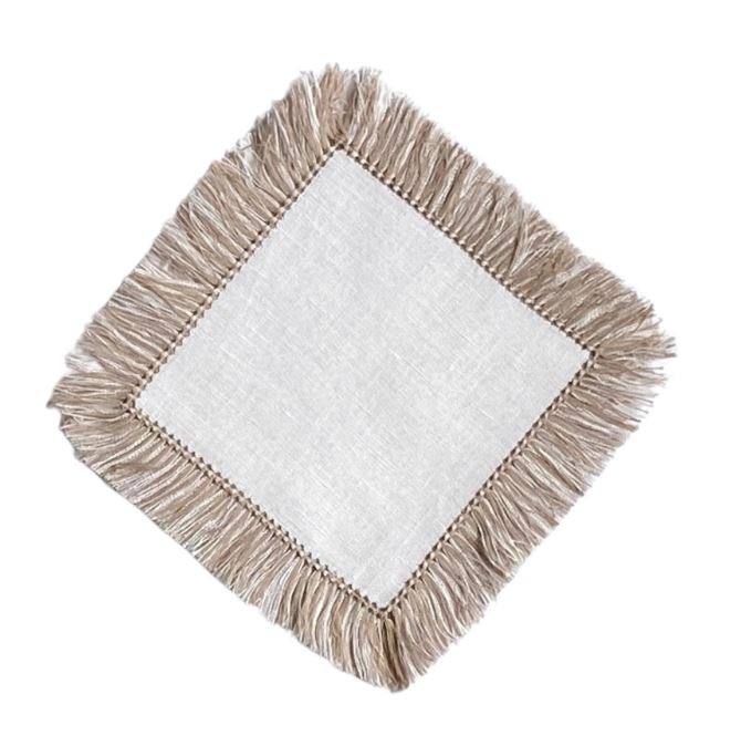 Custom Embroidered, Personalized, Monogrammed Fringe Linen Cocktail Napkin Set of 4