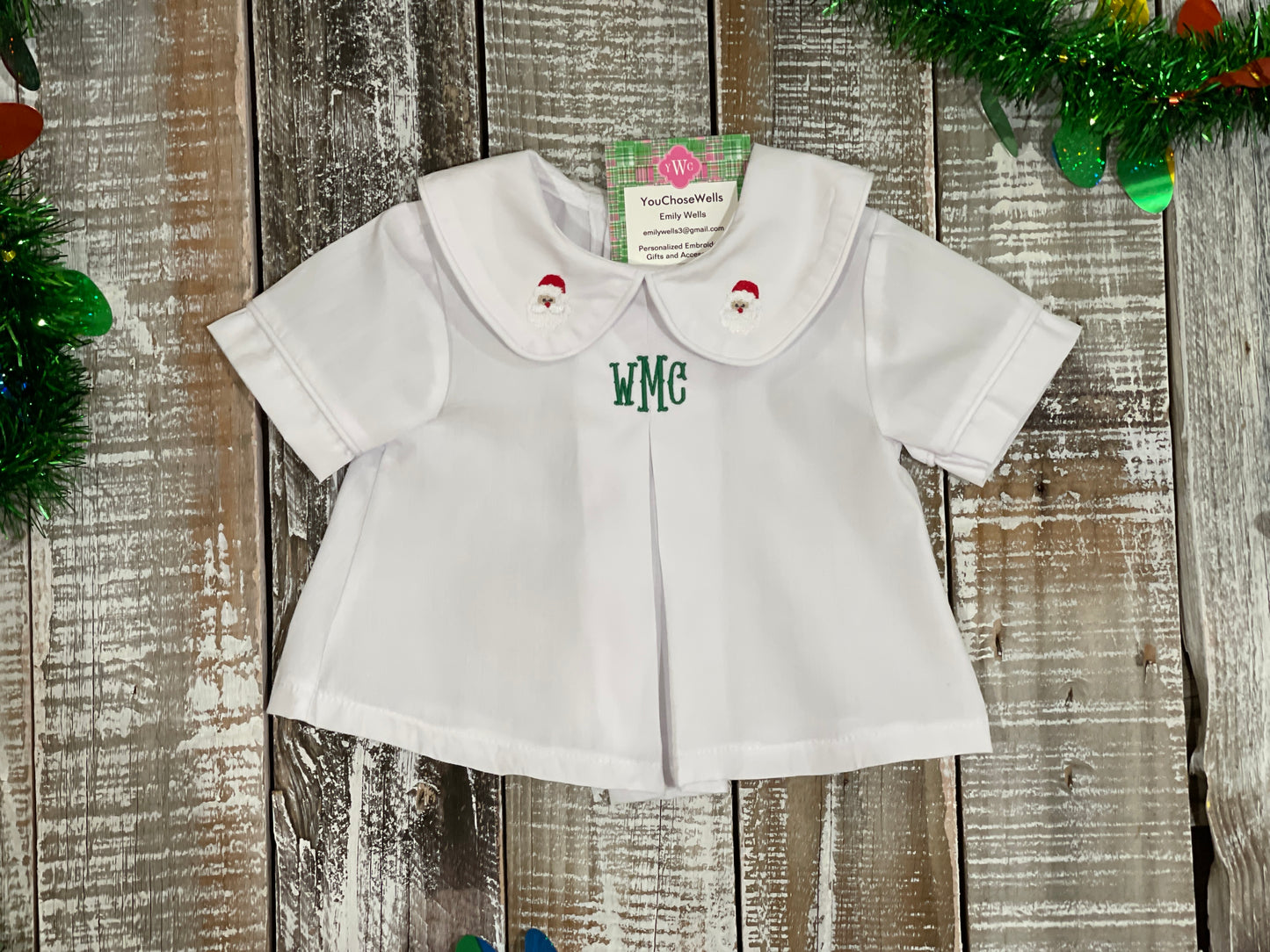 Custom Embroidered, Monogrammed, Personalized Chest, Christmas Mini Pleated Peter Pan Collar Shirt and Diaper Cover Set