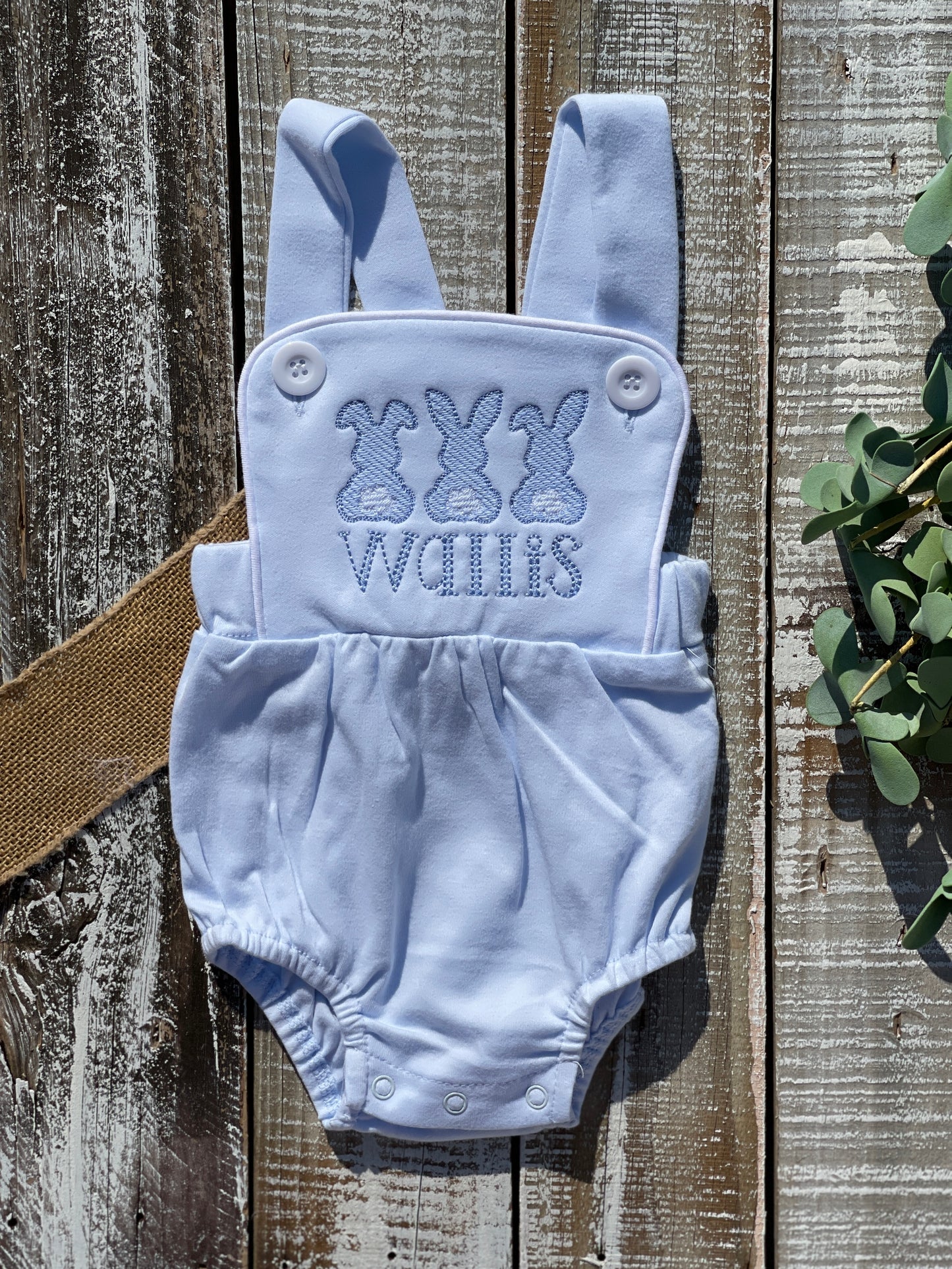 Custom Embroidered, Monogrammed, Personalized Bunny Trio Sketch Navy, White, or Blue Bubble