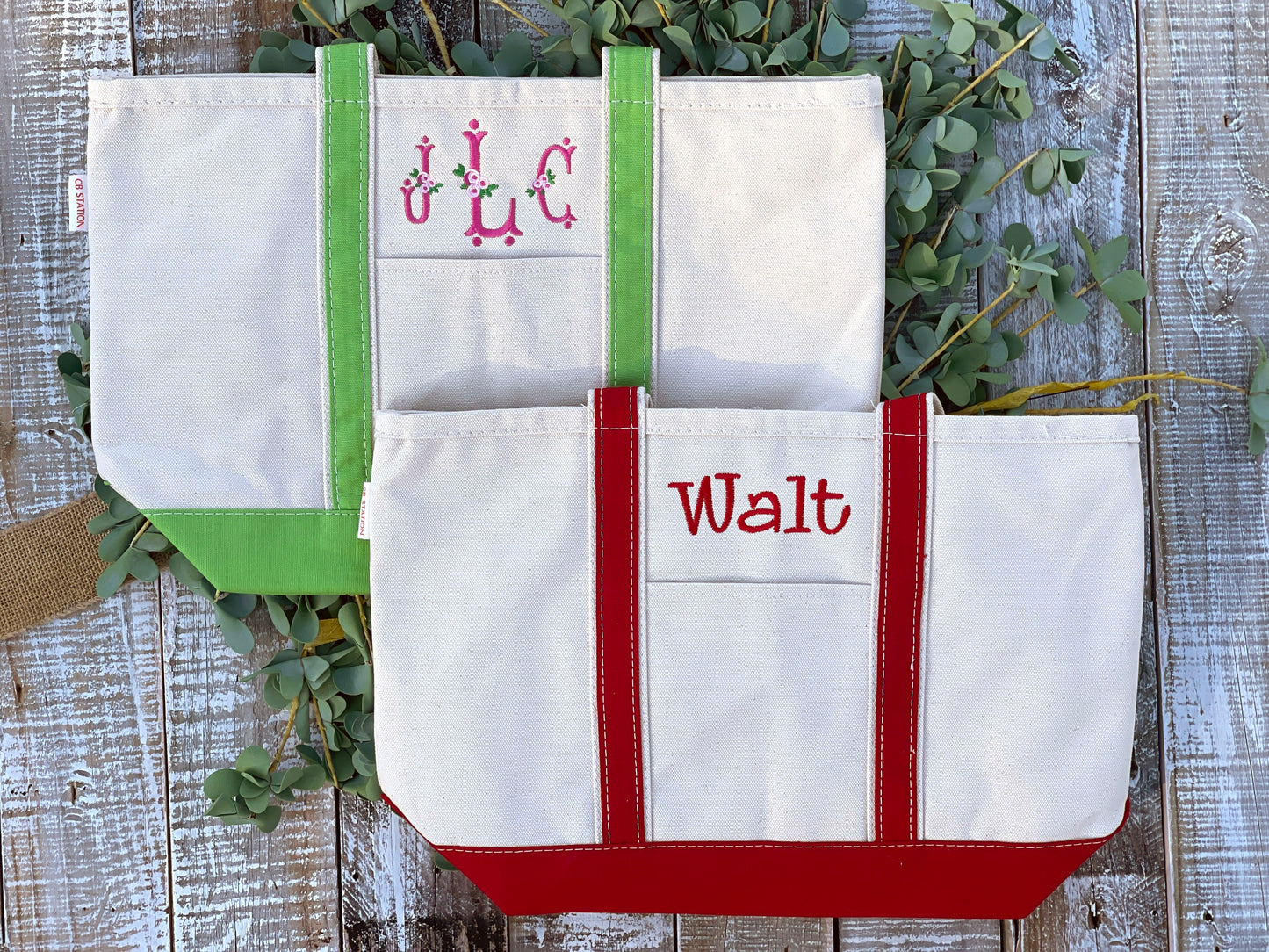 Custom Embroidered, Personalized, Monogrammed MEDIUM Canvas Boat Tote