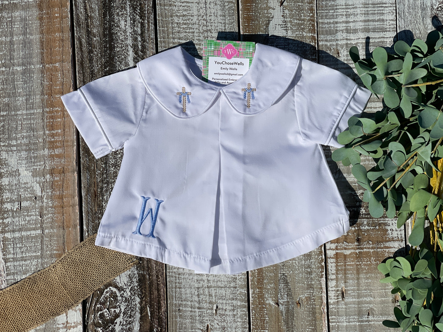 Custom Embroidered, Monogrammed, Personalized Spring Mini Pleated Peter Pan Collar Shirt and Diaper Cover Set