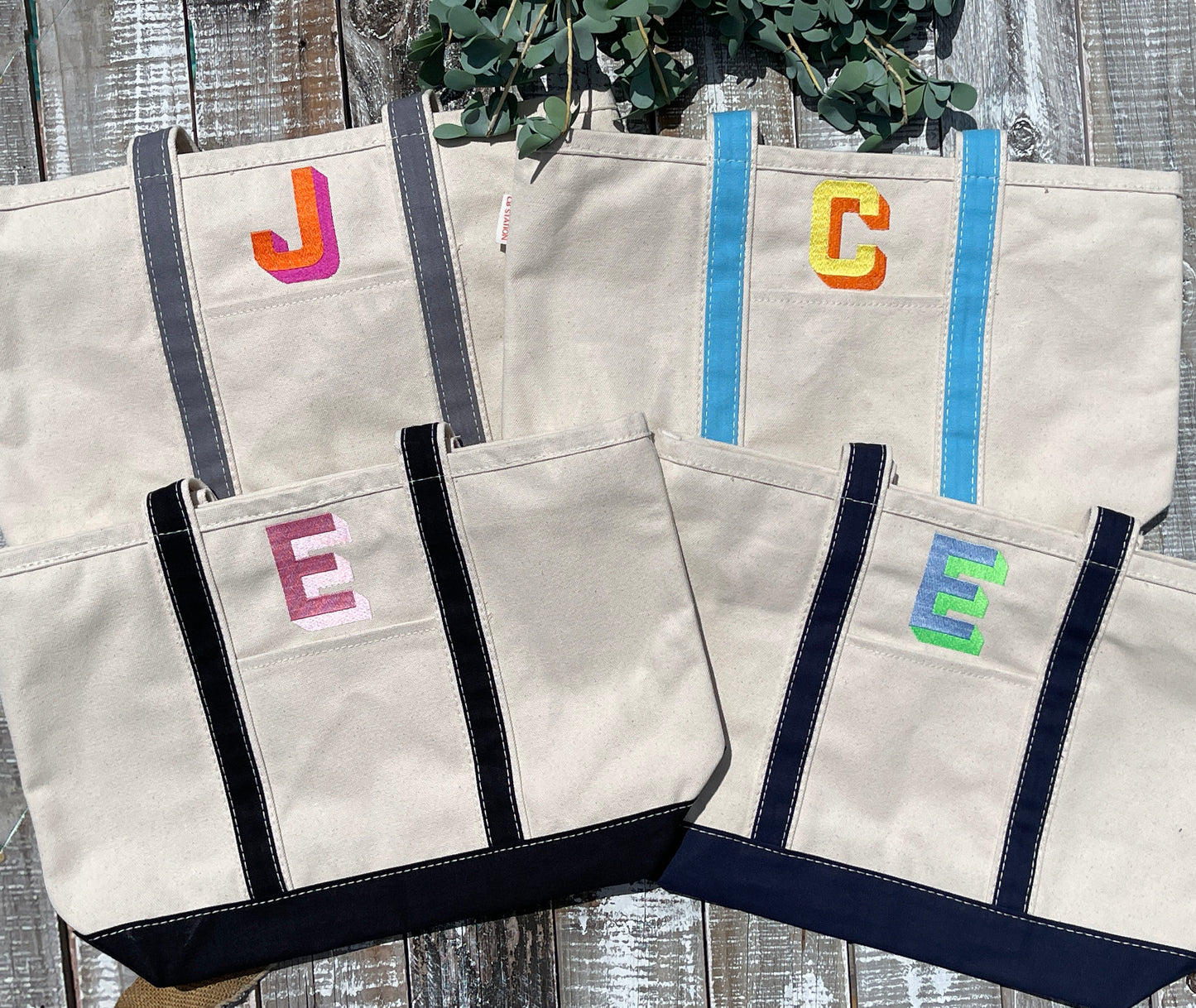 Custom Embroidered, Personalized, Monogrammed MEDIUM Canvas Boat Tote